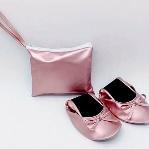 New - Stylish Women's Bowknot Ballet Style Shoes with Travel Pouch-Pink -Size 8